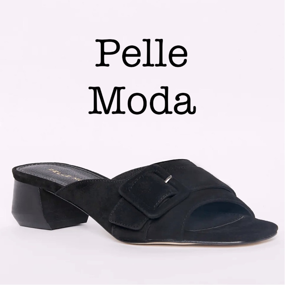 Pelle Moda Tala Black Suede Slide Size 8